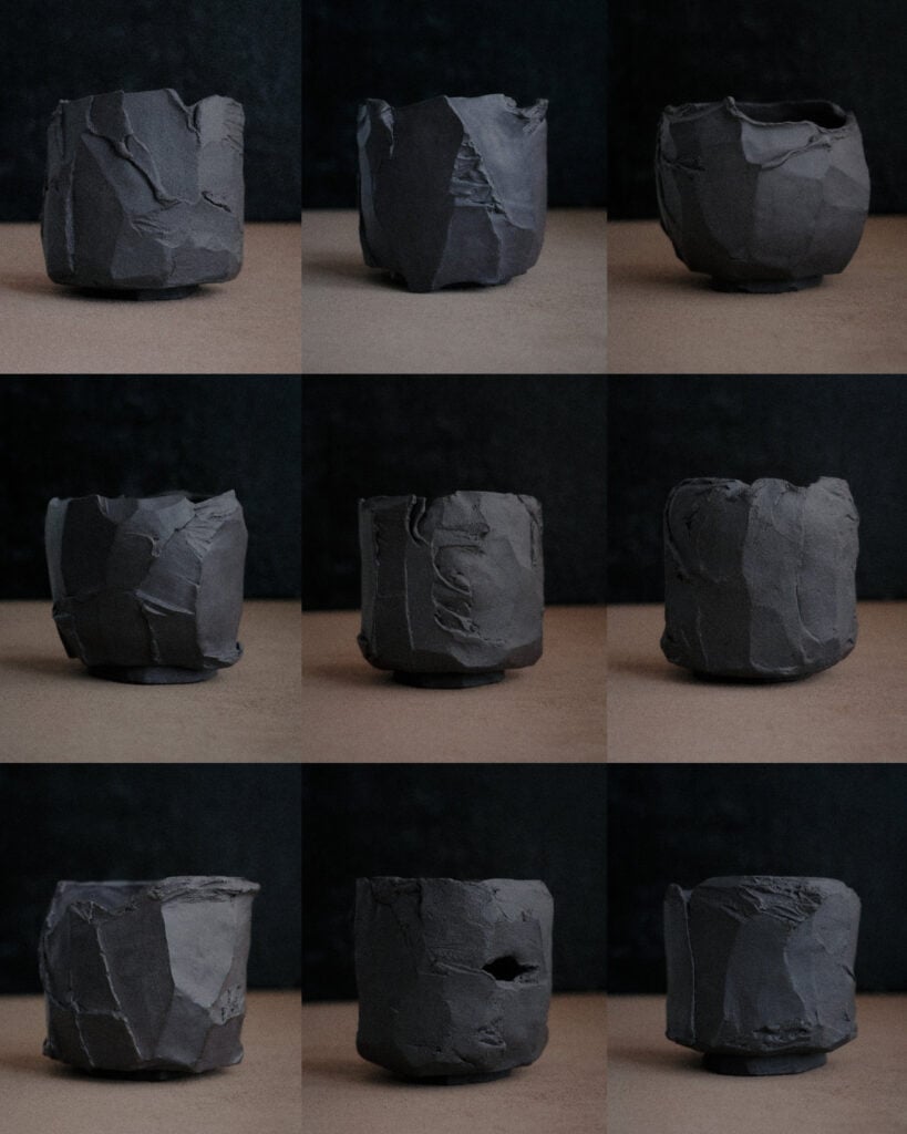 Handcrafted large pots from unglazed stoneware, carved with kurinuki technique. Commisioned work for EDU Vilnius project 'Vilnius yra mokykla'.