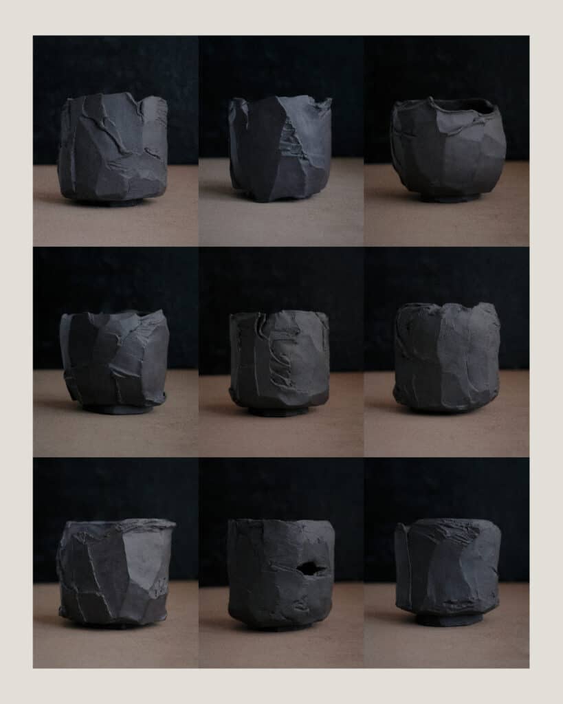 Handcrafted large pots from unglazed stoneware, carved with kurinuki technique. Commisioned work for EDU Vilnius project 'Vilnius yra mokykla'.